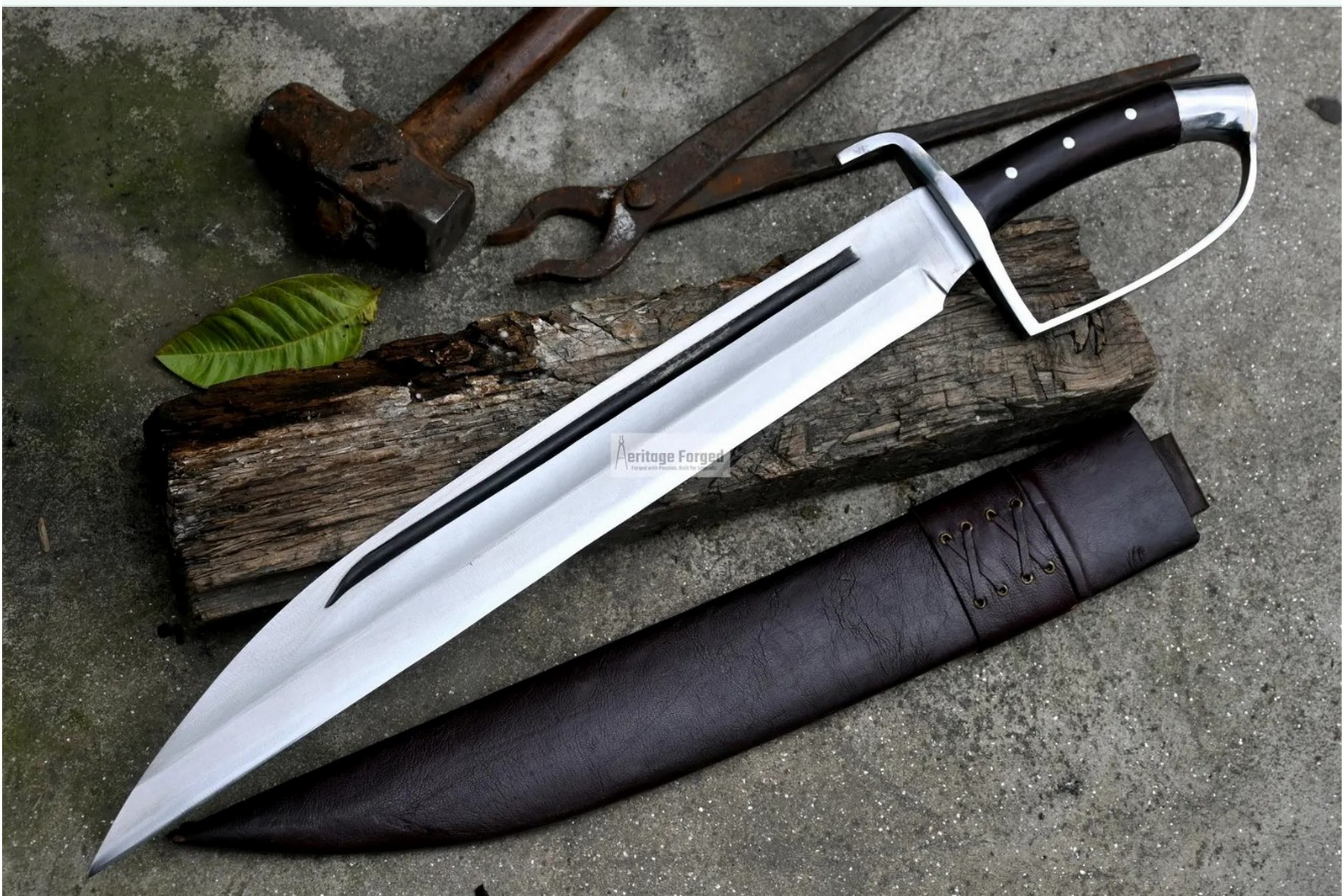 護封剣の剣士ドリアード　日版　オーバーフレーム　シク D-Guard Long Seax Machete — Hand-Forged Viking Chopper